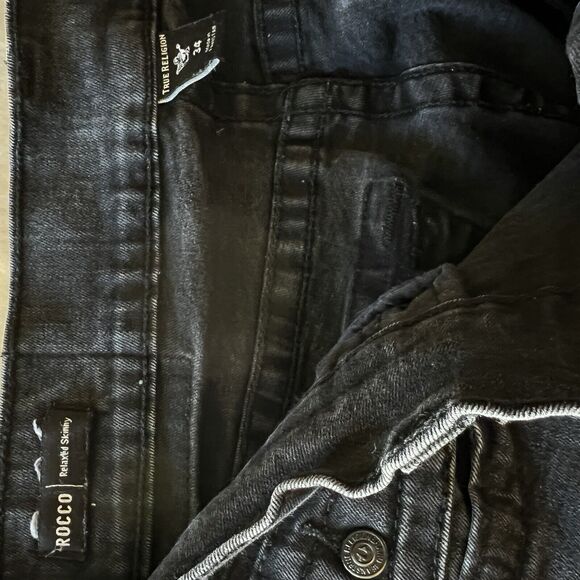 True Religion Mens Rocco Relaxed Skinny Jeans Size 34x32 Black Flap Pockets - Picture 7 of 12